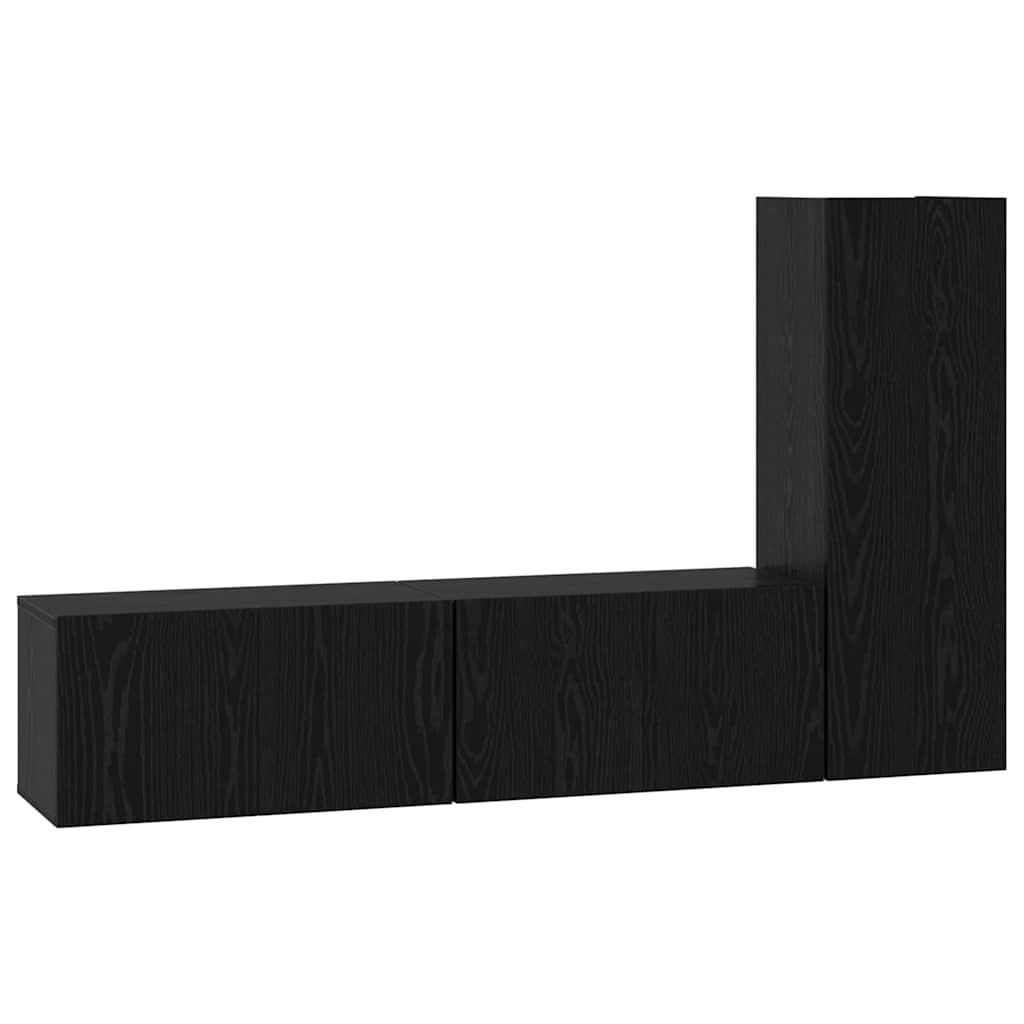 TV Cabinet Set Wall-mounted 3 pcs Black Oak Engineered Wood
