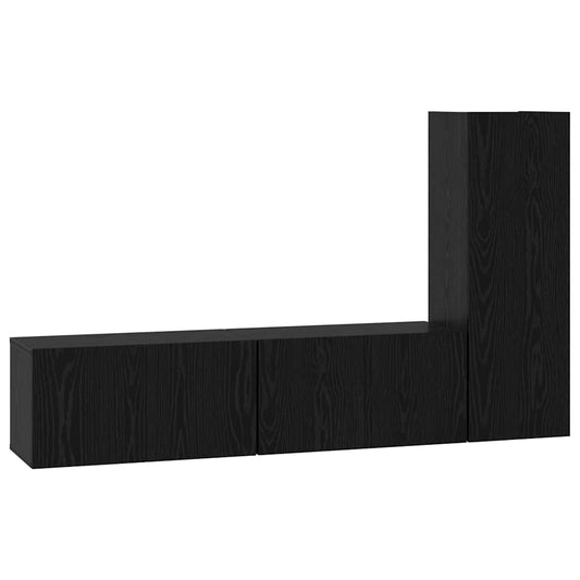 TV Cabinet Set Wall-mounted 3 pcs Black Oak Engineered Wood