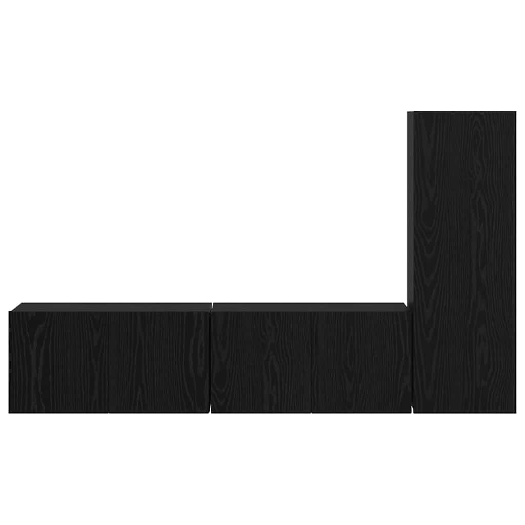 TV Cabinet Set Wall-mounted 3 pcs Black Oak Engineered Wood