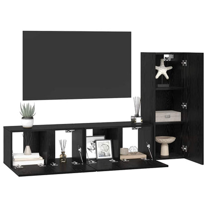 TV Cabinet Set Wall-mounted 3 pcs Black Oak Engineered Wood