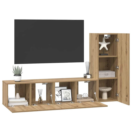TV Cabinet Set Wall-mounted 3 pcs Artisan Oak Engineered Wood