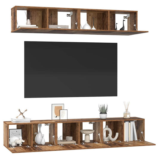 TV Cabinet Set Wall-mounted 5 pcs Old Wood Engineered Wood