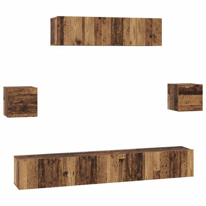 TV Cabinet Set Wall-mounted 7 pcs Old Wood Engineered Wood