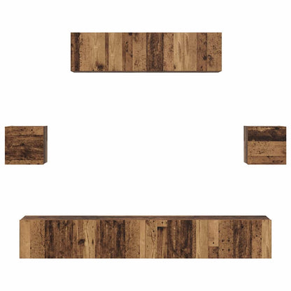 TV Cabinet Set Wall-mounted 7 pcs Old Wood Engineered Wood