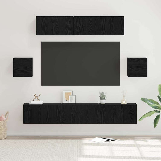 TV Cabinet Set 7 pcs Black Oak Engineered Wood