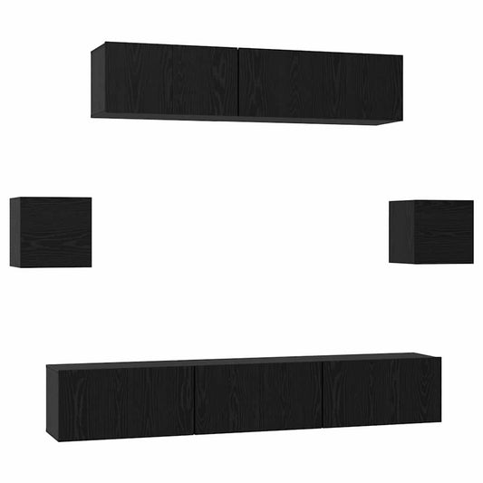 TV Cabinet Set 7 pcs Black Oak Engineered Wood