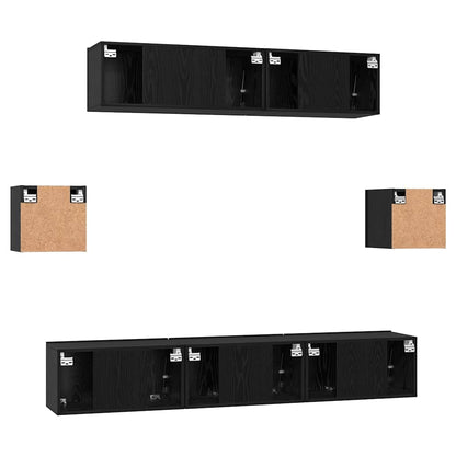 TV Cabinet Set Wall-mounted 7 pcs Black Oak Engineered Wood