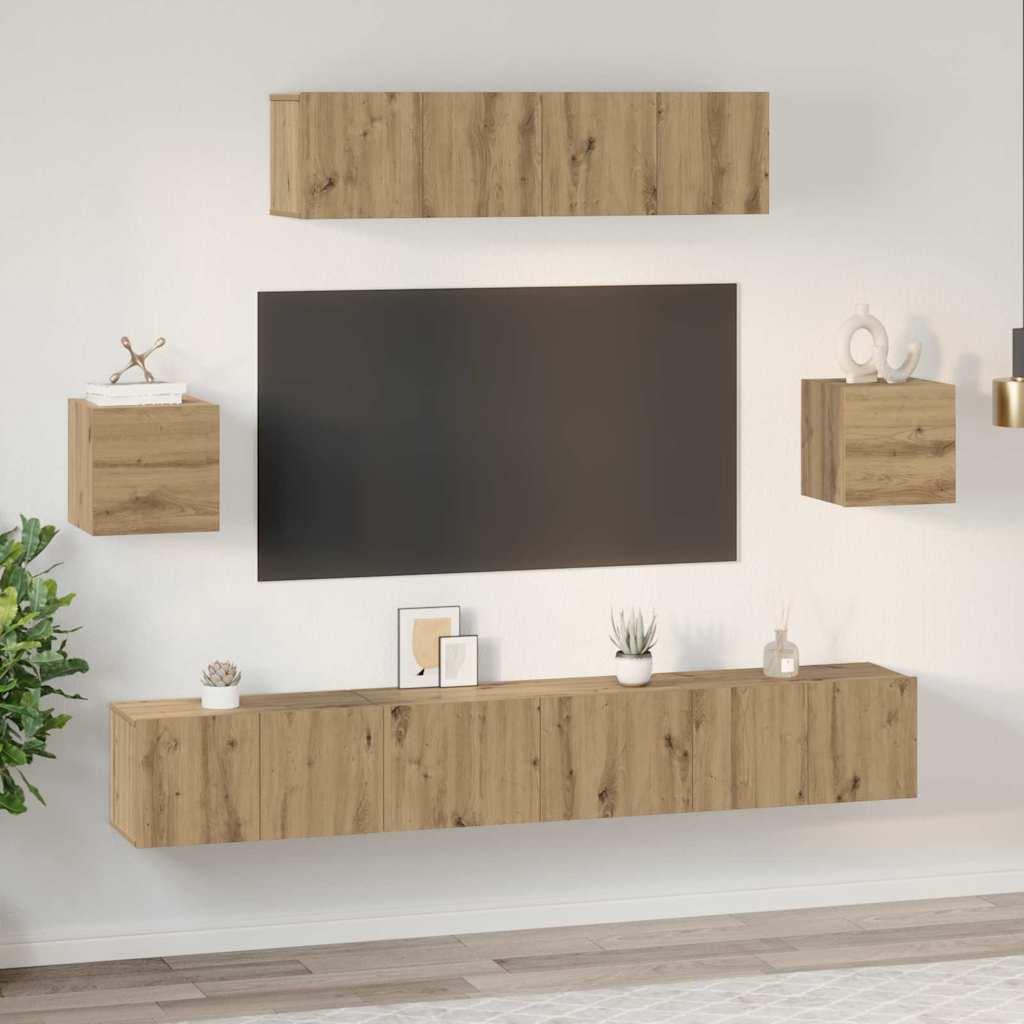 TV Cabinet Set Wall-mounted 7 pcs Artisan Oak Engineered Wood