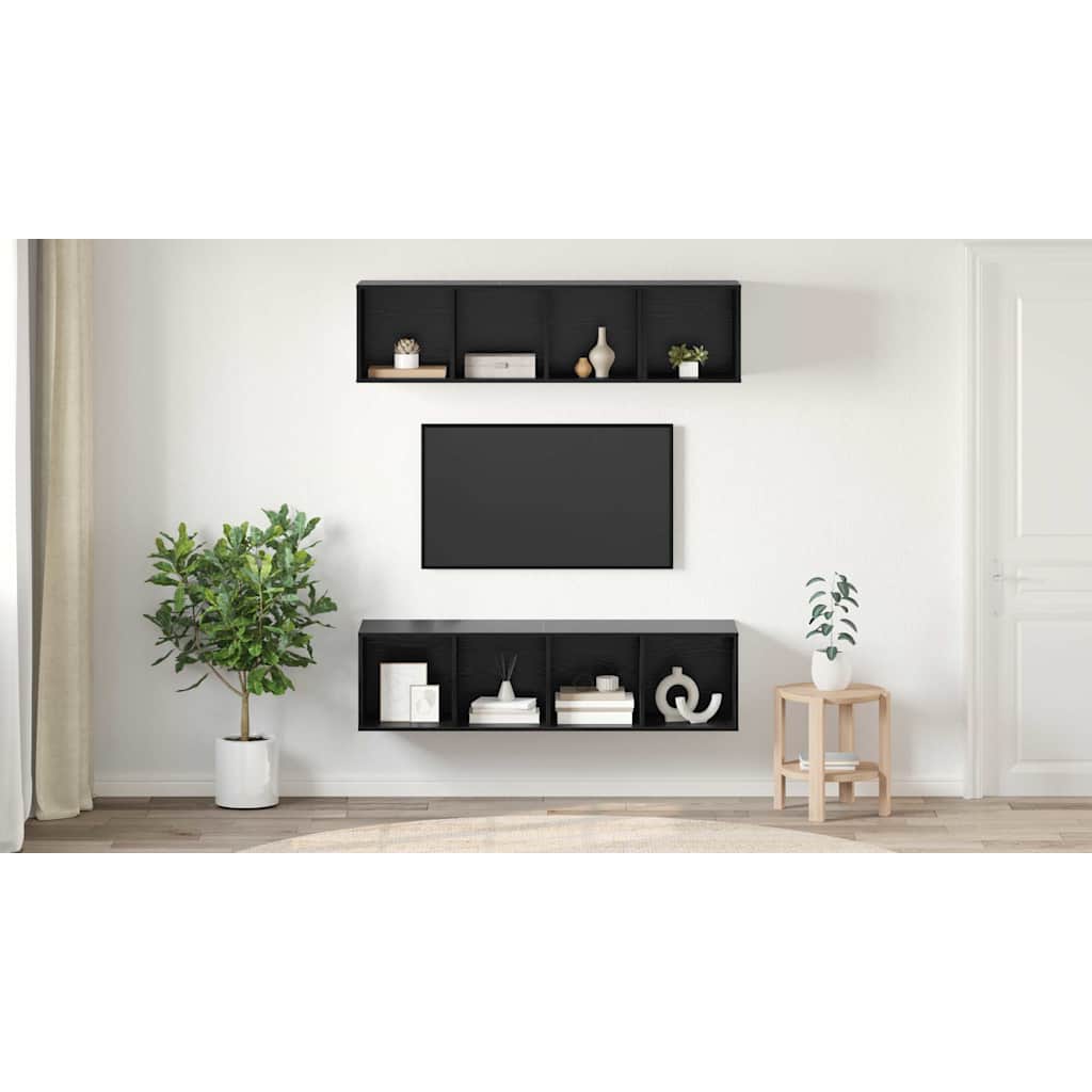 TV Cabinet Set Wall-mounted 3 pcs Black Oak Engineered Wood
