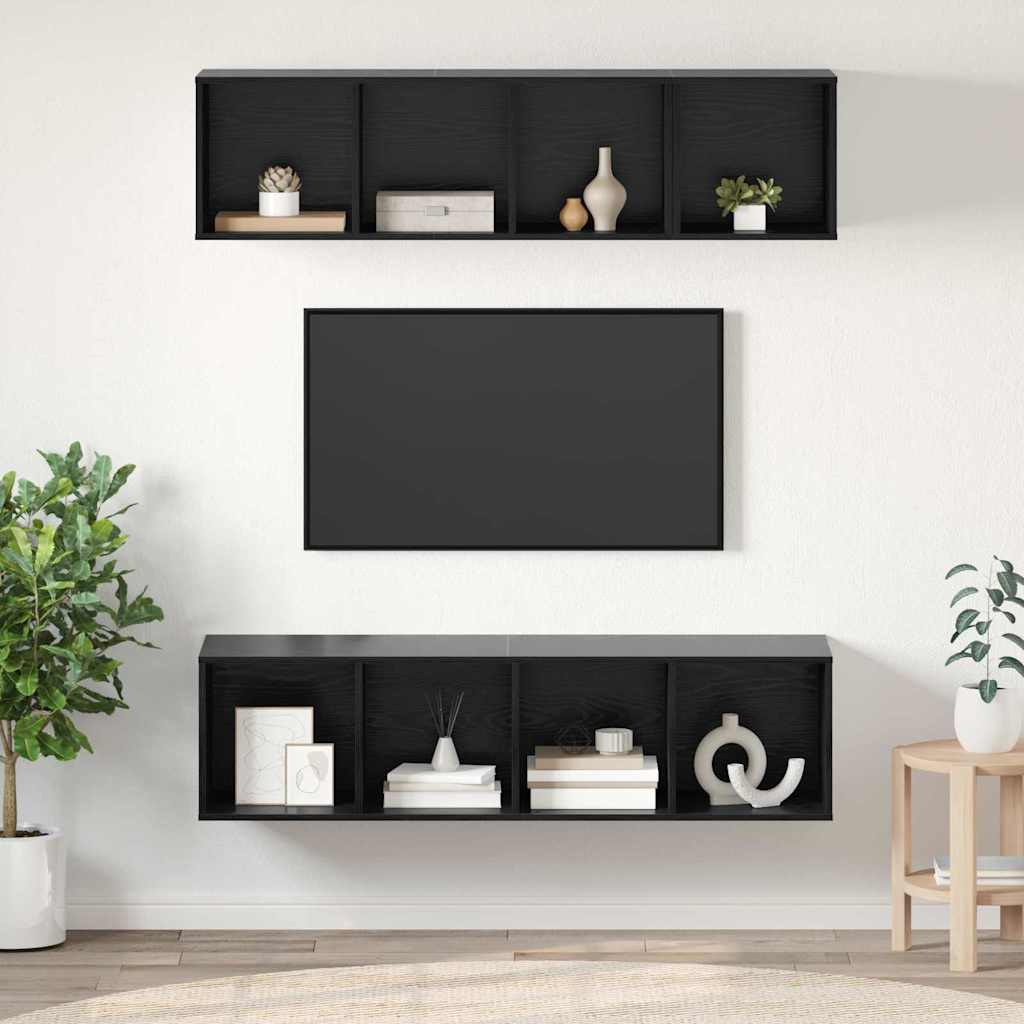 TV Cabinet Set 3 pcs Black Oak Engineered Wood