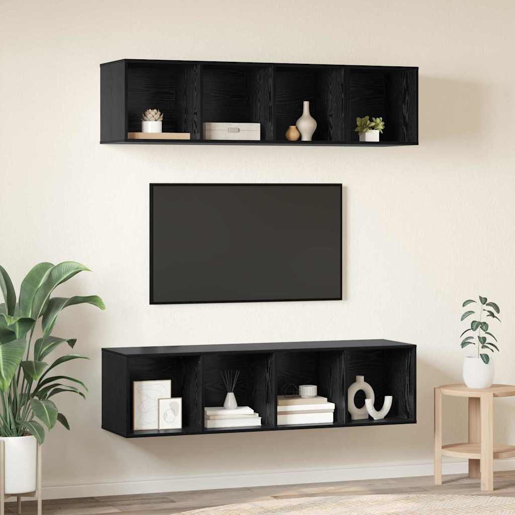 TV Cabinet Set 3 pcs Black Oak Engineered Wood