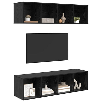 TV Cabinet Set 3 pcs Black Oak Engineered Wood