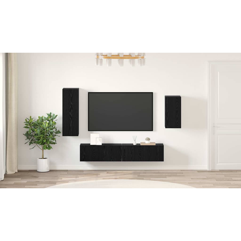 TV Cabinet Set Wall-mounted 4 pcs Black Oak Engineered Wood