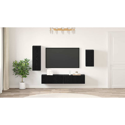 TV Cabinet Set Wall-mounted 4 pcs Black Oak Engineered Wood