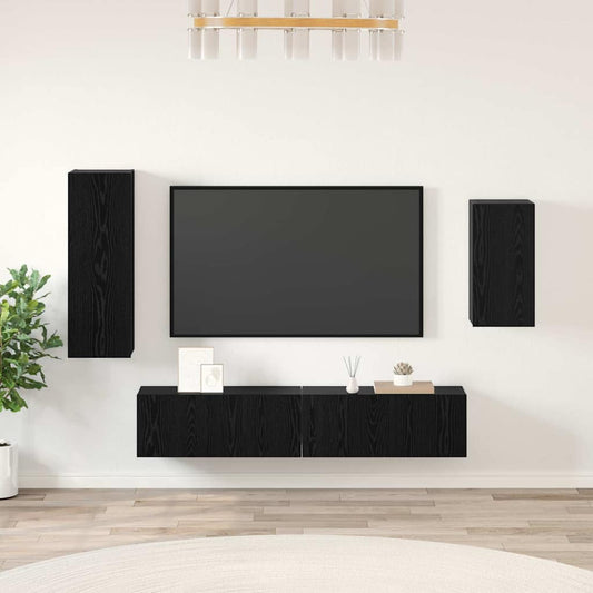TV Cabinet Set 4 pcs Black Oak Engineered Wood