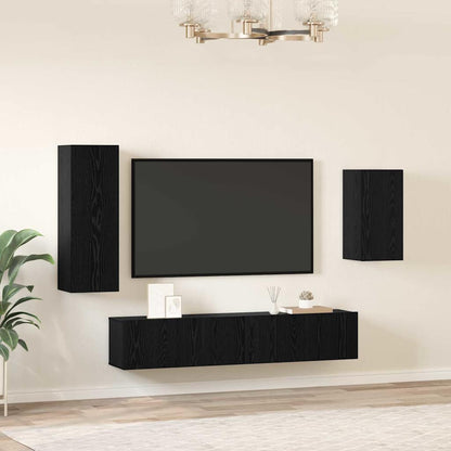 TV Cabinet Set Wall-mounted 4 pcs Black Oak Engineered Wood