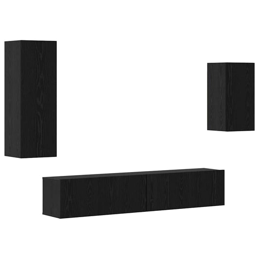 TV Cabinet Set 4 pcs Black Oak Engineered Wood