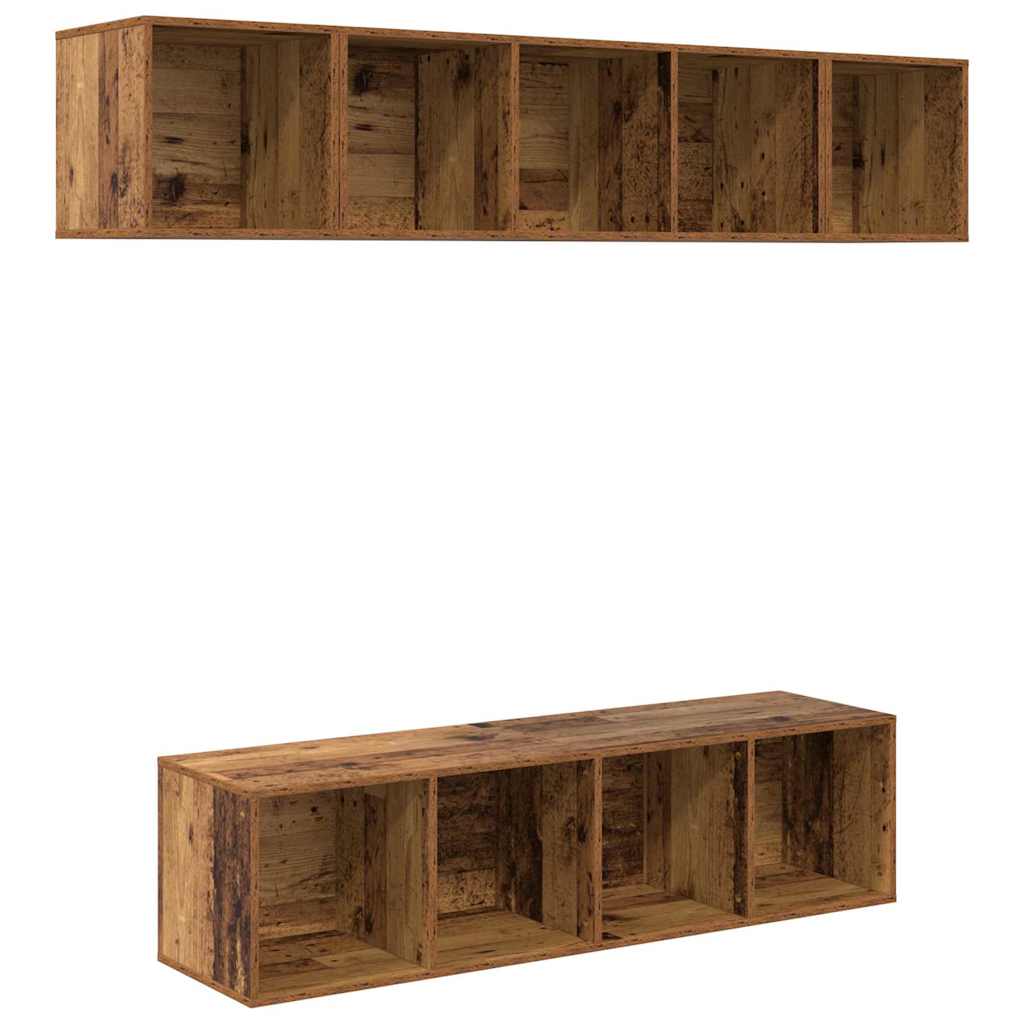 TV Cabinet Set Wall-mounted 4 pcs Old Wood Engineered Wood