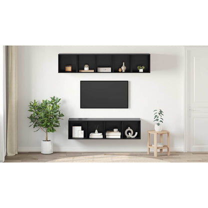 TV Cabinet Set Wall-mounted 4 pcs Black Oak Engineered Wood