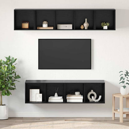 TV Cabinet Set 4 pcs Black Oak Engineered Wood