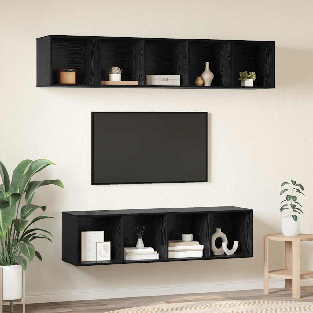 TV Cabinet Set 4 pcs Black Oak Engineered Wood