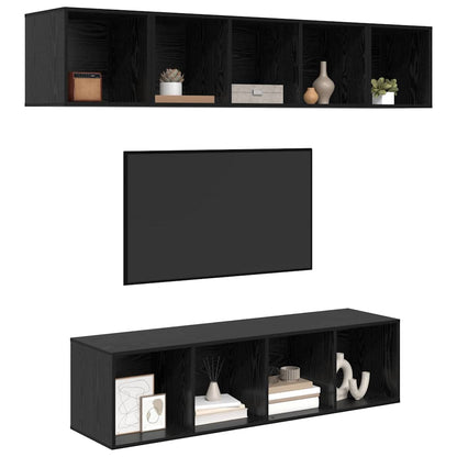 TV Cabinet Set 4 pcs Black Oak Engineered Wood