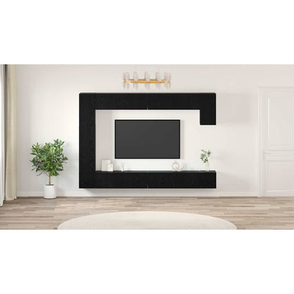 TV Cabinet Set Wall-mounted 9 pcs Black Oak Engineered Wood