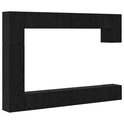 TV Cabinet Set Wall-mounted 9 pcs Black Oak Engineered Wood