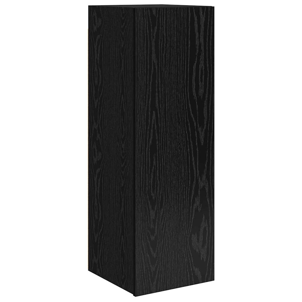 TV Cabinet Set Wall-mounted 9 pcs Black Oak Engineered Wood