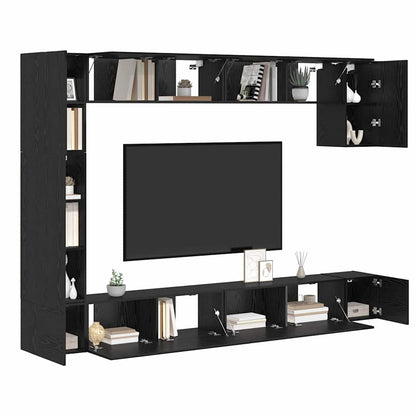 TV Cabinet Set Wall-mounted 9 pcs Black Oak Engineered Wood