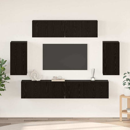 TV Cabinet Set Wall-mounted 6 pcs Black Oak Engineered Wood