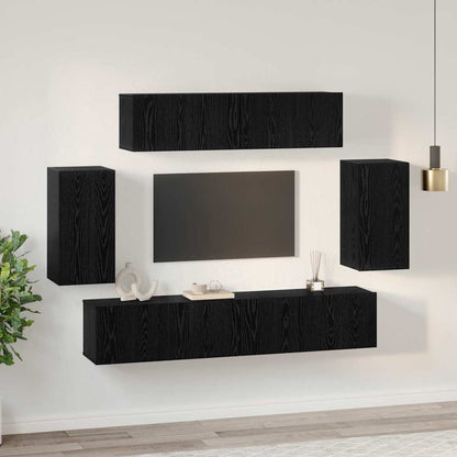 TV Cabinet Set Wall-mounted 6 pcs Black Oak Engineered Wood