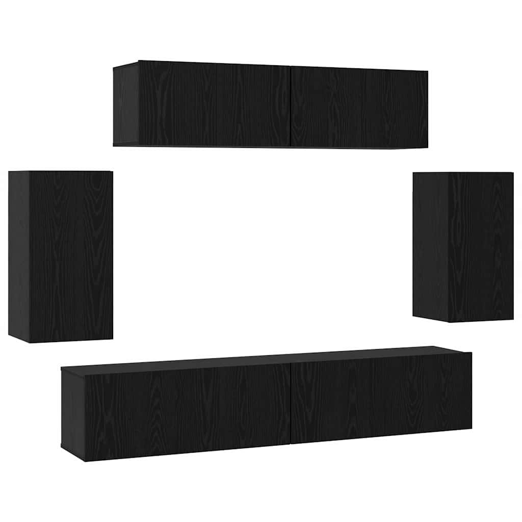 TV Cabinet Set Wall-mounted 6 pcs Black Oak Engineered Wood