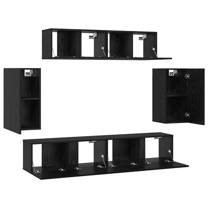 TV Cabinet Set Wall-mounted 6 pcs Black Oak Engineered Wood
