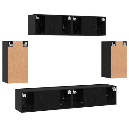 TV Cabinet Set Wall-mounted 6 pcs Black Oak Engineered Wood