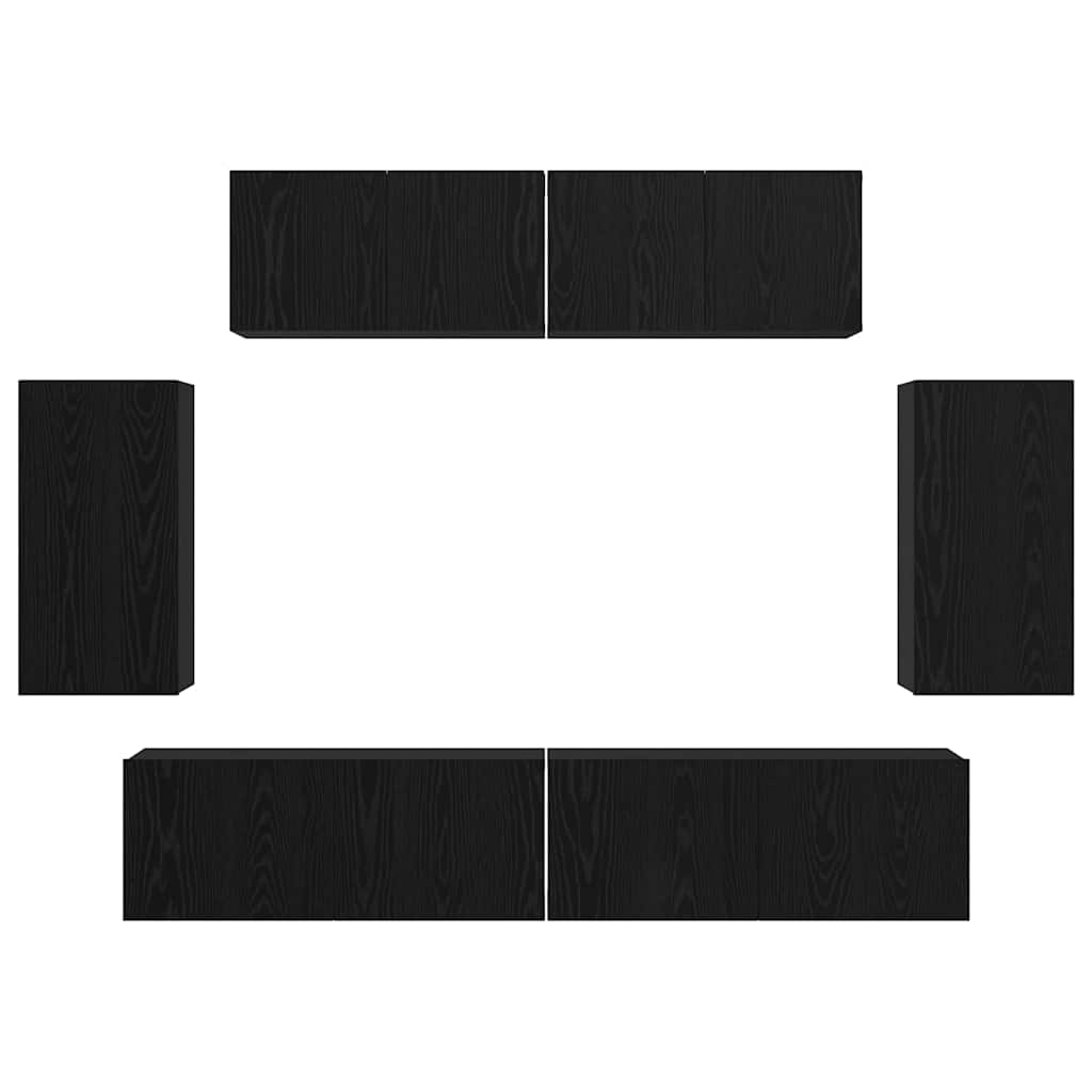 TV Cabinet Set Wall-mounted 6 pcs Black Oak Engineered Wood