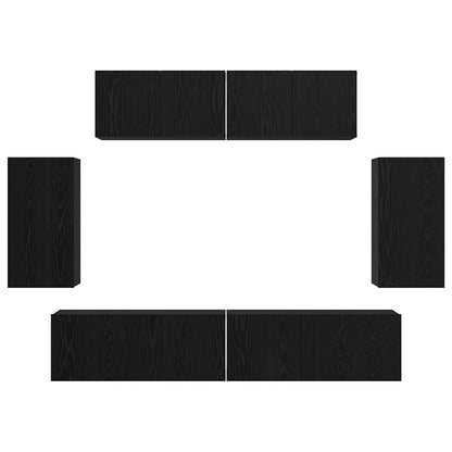 TV Cabinet Set Wall-mounted 6 pcs Black Oak Engineered Wood