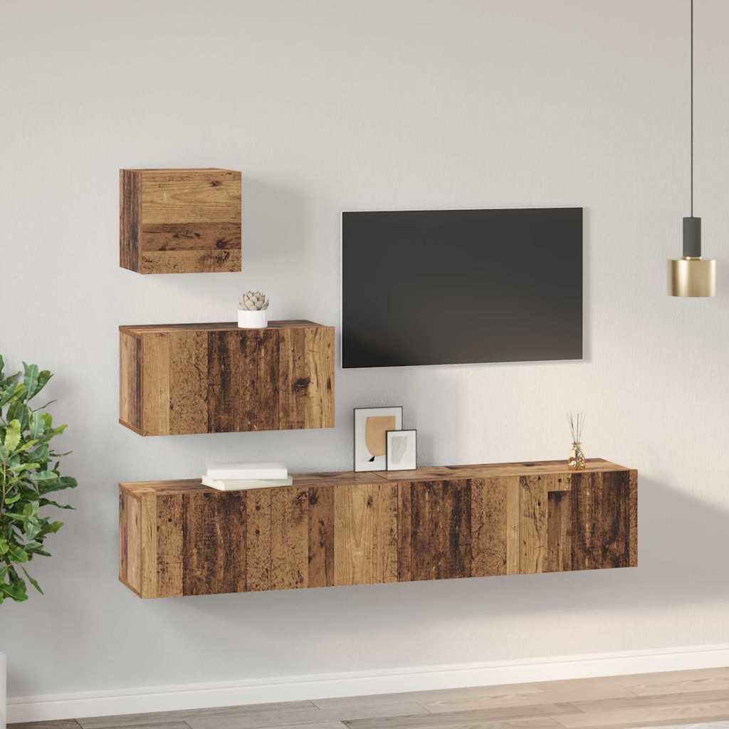 TV Cabinet Set Wall-mounted 4 pcs Old Wood Engineered Wood