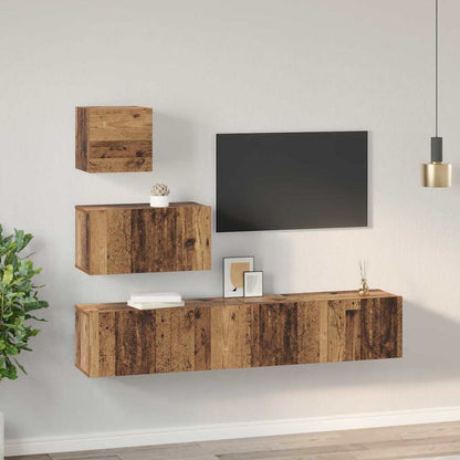 TV Cabinet Set Wall-mounted 4 pcs Old Wood Engineered Wood