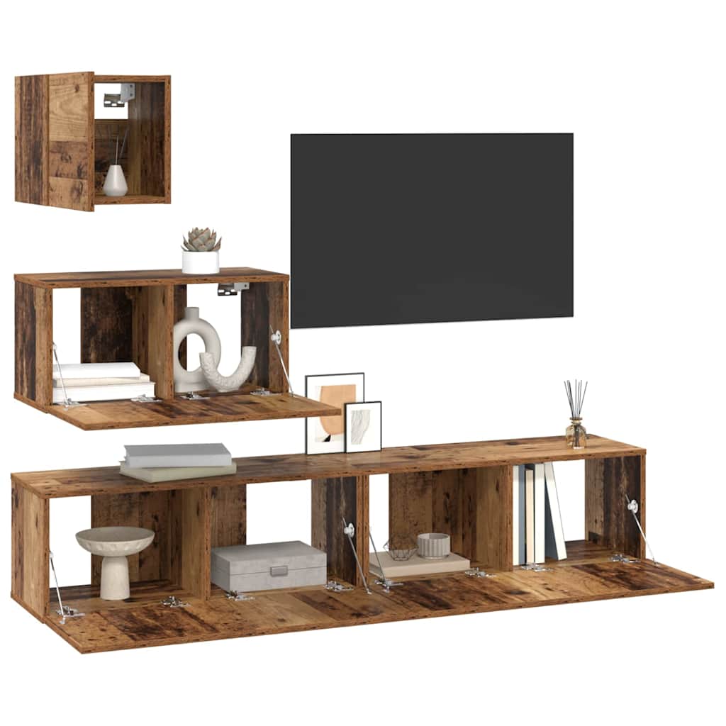 TV Cabinet Set Wall-mounted 4 pcs Old Wood Engineered Wood
