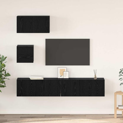 TV Cabinet Set Wall-mounted 4 pcs Black Oak Engineered Wood