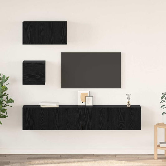 TV Cabinet Set 4 pcs Black Oak Engineered Wood