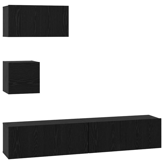 TV Cabinet Set 4 pcs Black Oak Engineered Wood