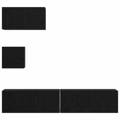 TV Cabinet Set Wall-mounted 4 pcs Black Oak Engineered Wood