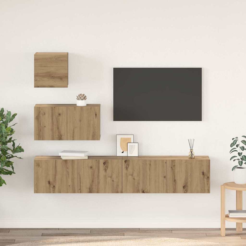 TV Cabinet Set Wall-mounted 4 pcs Artisan Oak Engineered Wood