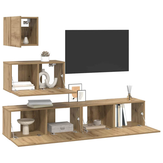 TV Cabinet Set Wall-mounted 4 pcs Artisan Oak Engineered Wood