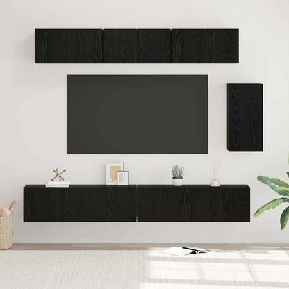 TV Cabinet Set with Drawer 6 pcs Black Oak Engineered Wood