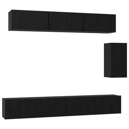 TV Cabinet Set with Drawer 6 pcs Black Oak Engineered Wood
