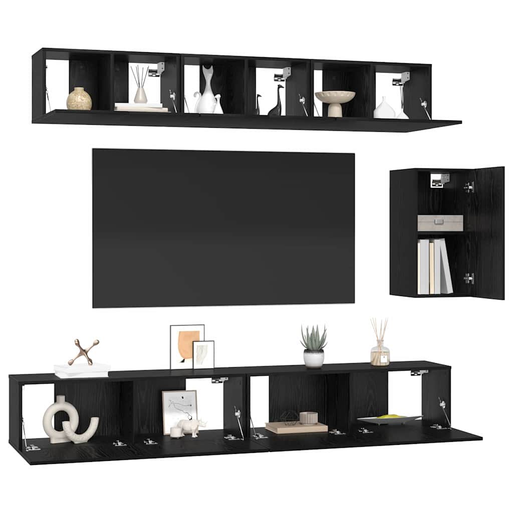 TV Cabinet Set with Drawer 6 pcs Black Oak Engineered Wood