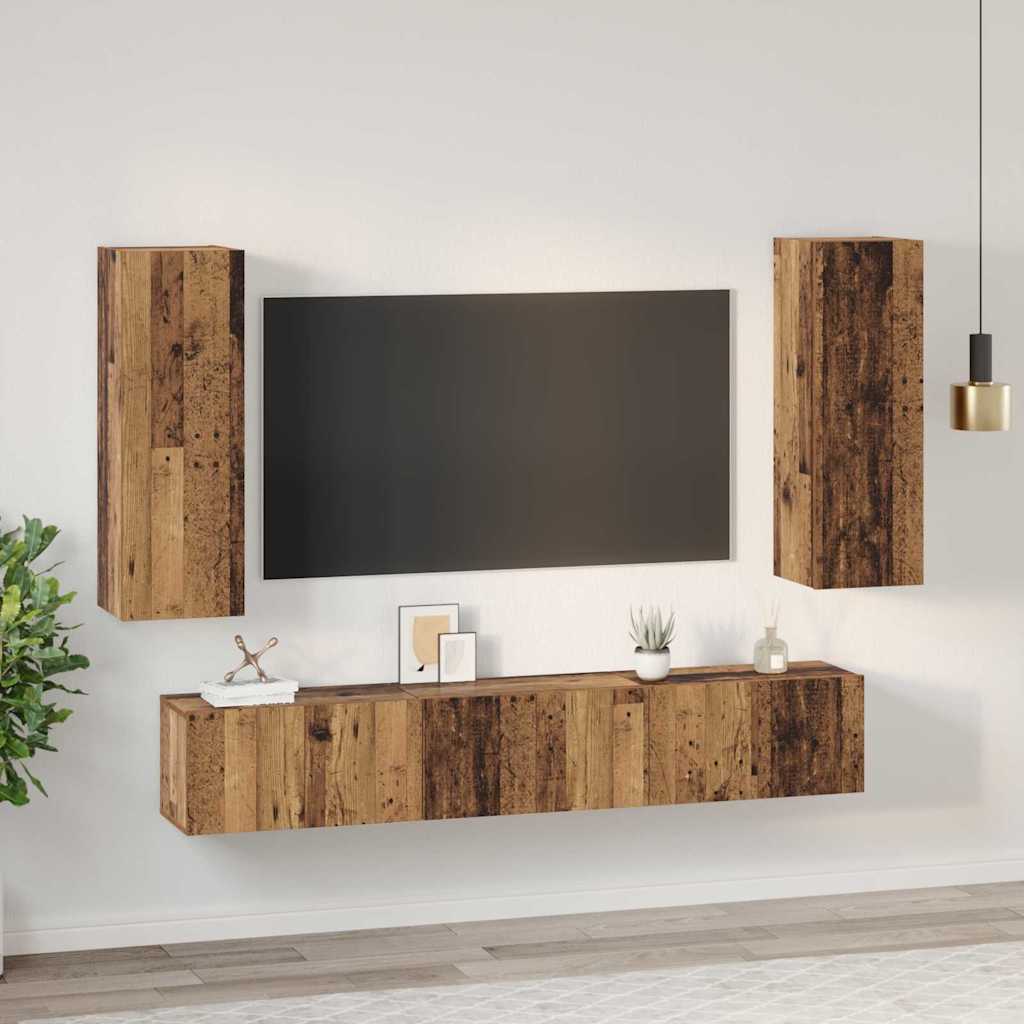 TV Cabinet Set Wall-mounted 5 pcs Old Wood Engineered Wood